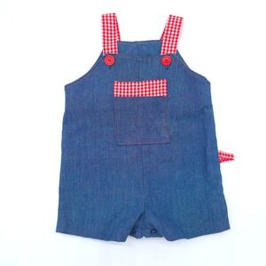 Vintage Buster Brown Overalls Kids Blue Gingham Trim Shortalls 24 Months